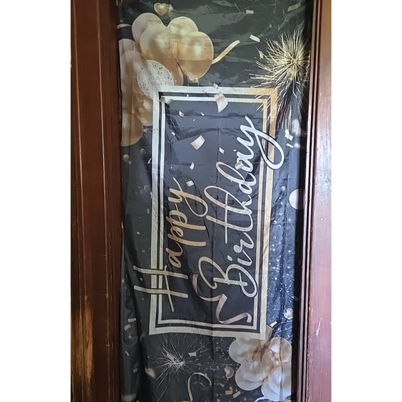 NEW Black Gold Happy Birthday Door Banner Backdrop Decoration Photo Grommet - Picture 1 of 8